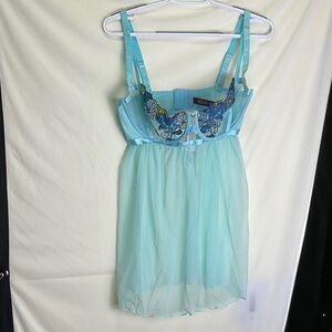 Adore Me AQUA Short Negligee with Embroidered Floral Detail